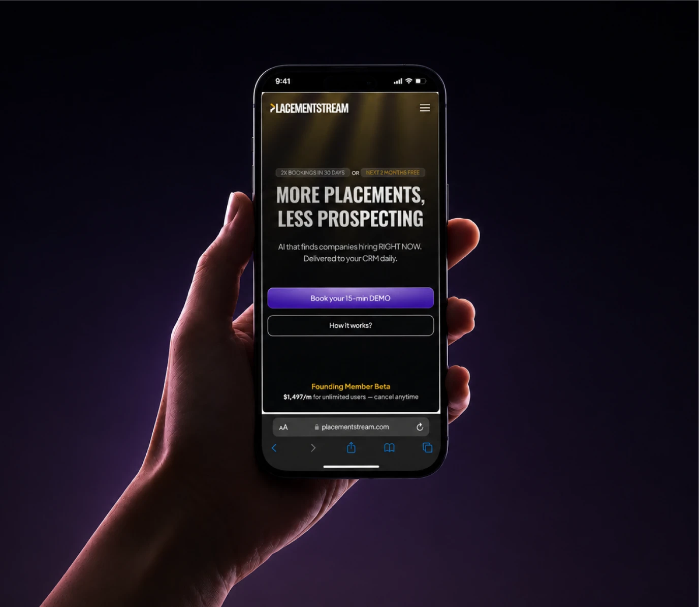 Placementstream website shown on a phone